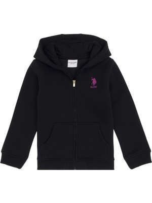 U.S. Polo Assn. Kız Çocuk Siyah Kapüşonlu Fermuarlı Şardonlu Basic Sweatshirt 50316809-VR046