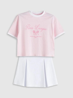 Lcw Kids  Bisiklet Yaka Kız Çocuk Tişört ve Şort Etek  (S5)