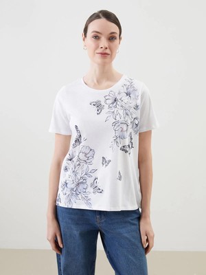 Lcw Grace  Bisiklet Yaka Çiçekli Kadın Tişört  (S5)