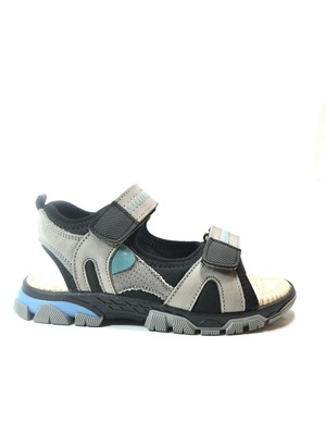 Onlo Ayakkabı ROCKY.128 Hakiki Deri Gri Cırtlı Ortopedik Erkek Çocuk Sandalet