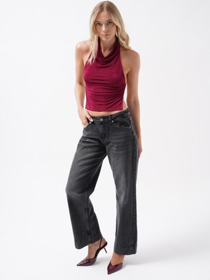 Double Paça Yüksek Bel Siyah Jean