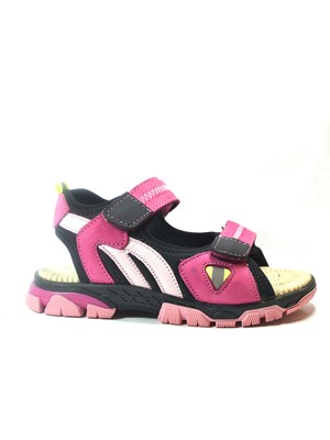 Onlo Ayakkabı ROCKY.128 Hakiki Deri Pembe Cırtlı Ortopedik Kız Çocuk Sandalet