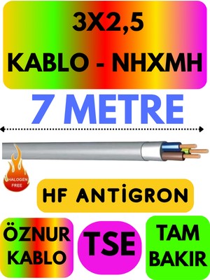 Öznur 3x2,5 nhxmh (Alev Iletmez) Kablo Metre Seçenekli (Gri)