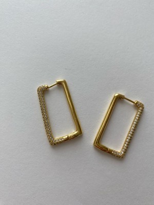 Zirkon Taşlı Dikdörtgen Gold Küpe