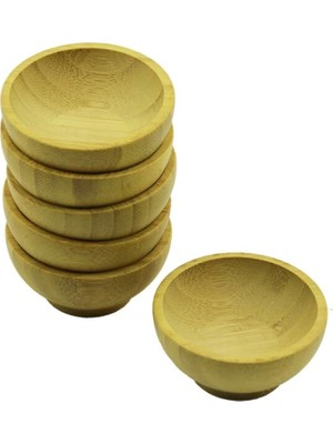 6 Adet Mini Ahşap Bambu Lokumluk - Çerezlik Kase Derinlik: 1.5cm  - Çap: 6.2cm (4887)