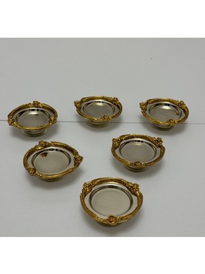 6 Adet Gümüş Renk Güllü Çerçeveli Makaronluk Kahve Yanı Lokumluk