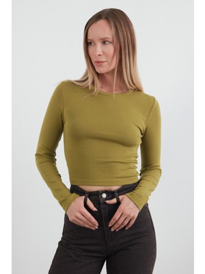 Basic Bisiklet Yaka Uzun Kollu Crop Body