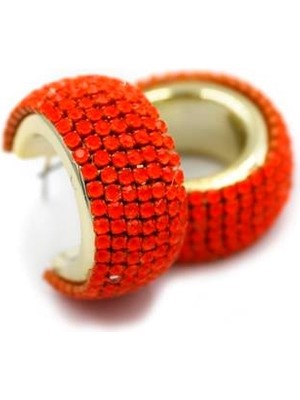 Taşlı Halka Küpe - Turuncu