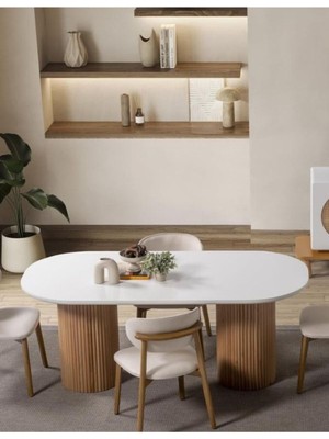 Gazzini Furniture Gaia Iskandinav Oval Natural Ahşap Bohem Masa 80X180