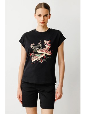 56567 Onteks Baskılı Bisiklet Yaka Bluz