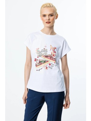 56567 Onteks Baskılı Bisiklet Yaka Bluz