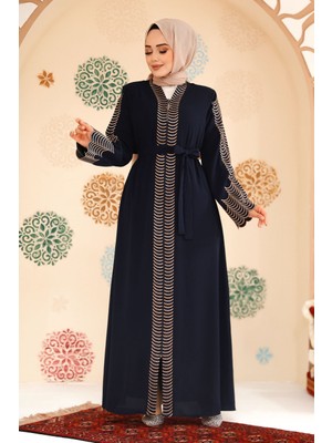 Nakış Işlemeli Lacivert Tesettür Abaya 29114L
