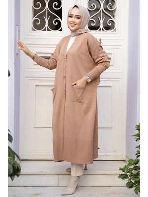 Düğmeli Bisküvi Tesettür Triko Hırka 30582BS
