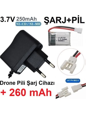 Day Drone Pili Şarj Cihazı + 260 Mah Pil Jst Ph Mx2.0 Fiş Güç Adaptörü 3.7V