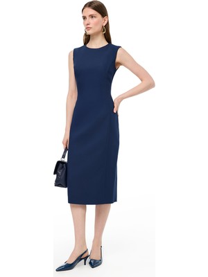 Lacivert Dellas Slim Fit Midi Boy Elbise