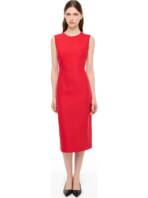 Kırmızı Dellas Slim Fit Midi Boy Elbise