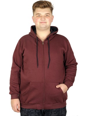 Mode Xl Erkek Sweatshirt Kapşonlu Zippered Basic 20543 Mürdüm