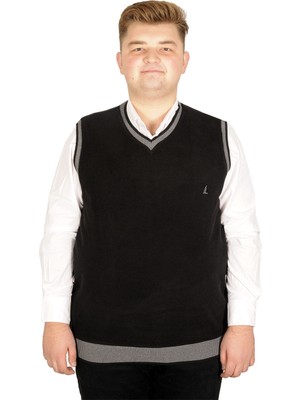 ModeXL Büyük Beden Erkek Süeter Vanize Selanik Siyah %87 Pamuk %13 Polyester V Yaka