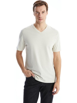 V Yaka Kısa Kollu Penye Erkek Tişört  (S5)