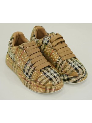 Guja 25Y451-3 36/41 Kadın Ekose Desenli Taşlı Premium Sneaker Ayakkabı