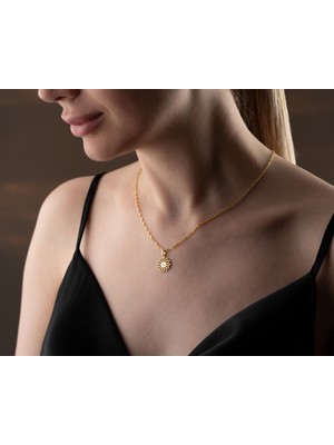 925 Ayar Papatya Silver Turuncu Papatya Pırlanta Kolye<rose,gold,rodaj>