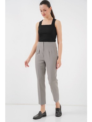 Ayena Moda 6650 Yüksek Bel Kumaş Pantolon - Gri