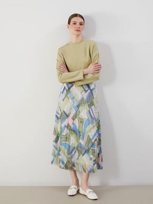 Beli Lastikli Desenli Şifon Kadın Pileli Etek  (S5)