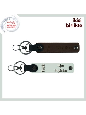 Miaju Yılbaşı Için Vatan Temalı Hediye – Türk Yazısı Isimli Anahtarlık Seti, Koyu Kahve-Beyaz