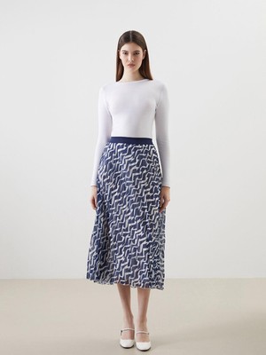 Beli Lastikli Desenli Şifon Kadın Pileli Etek  (S5)