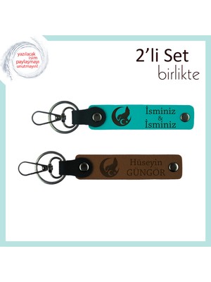 Miaju Anı Niteliğinde Unutulmaz Hediye – Bozkurt ve Ayyıldız Kişisel Anahtarlık Seti, Koyu Turkuaz-Kahve