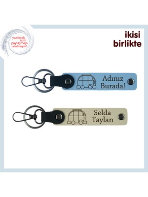 Miaju Doğayla Bütünleşen Ruhlara Özel Hediye, Karavan Desenli Anahtarlık Seti, Gök Mavi-Sütlü Kahve