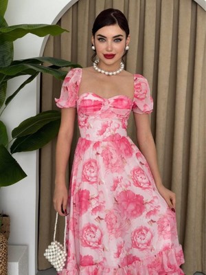 Şifon Kumaş Dijital Desen Baskılı Elbise