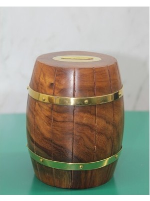 Pirinç Detaylı Fıçı Kumbara Model 4