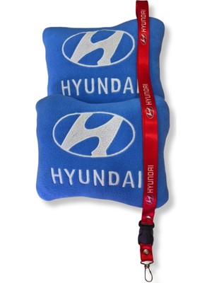 Hyundai Uyumlu Nakışlı Mavi Polar Ortopedik Araç Seyahat Boyun Yastık | Hyundai Oto Ayna Askısı