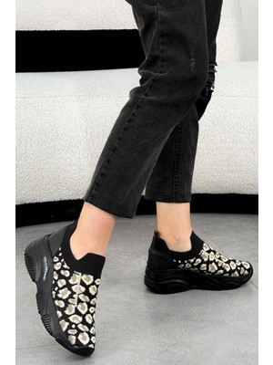 Dnr 515 Leopar Desenli Triko Spor Ayakkabı