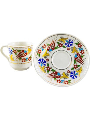 E-Meta Kütahya Kahve Seti (5 Parça) - Porselen Tepsi + 2 Fincan + 2 Altlık - Kadife Hediye Kutusu