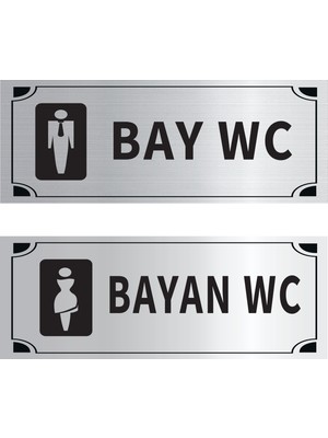 Mayeka Bay Wc Bayan Wc Ikili Levha Set Gümüş Metal Yönlendirme Tabelası Kişiye Özel