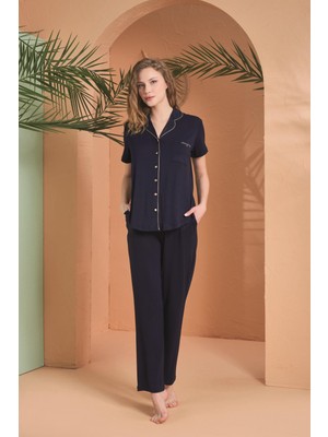 Pjs Kadın Lacivert Önden Düğmeli Pijama Takımı 27069
