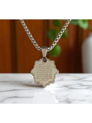 Ayetel Kürsi Dualı Çelik Kolye Ucu