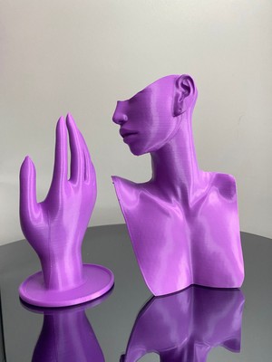  Mor Renk Dekoratif Takı Mankeni ve El 2'li Set Takı Teşhir Standı 21 ve 18 cm Takı Organizeri Küpe