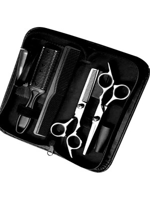 Valkyrie 7 Parça Titanium Gri Profesyonel Kuaför Berber Saç Makas 6 İnç 17 cm Uzunluk Deri Çantalı