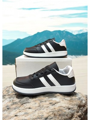 Siyah-Beyaz Iki Bantlı Unisex Günlük Hafif Taban Sneaker Spor Ayakkabı
