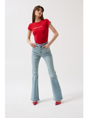 Yüksek Bel Basic Skinny Buz Mavi Jean