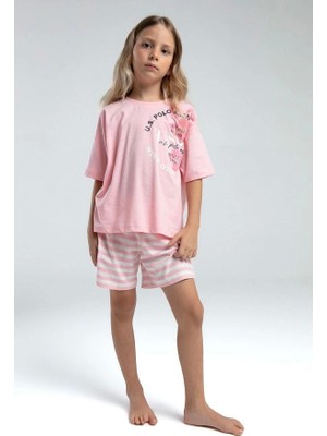 Kız Garson Şort Takım - Somon