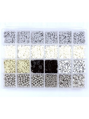 Yiğit Aksesuar Grili Fimo Boncuk Harf Boncuk ve Gümüş Ara Aparat Takı Yapım Seti Hobi Malzemeleri 99