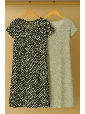 2 Adet Dökümlü Rahat Kalıp Günlük Penye Kumaş Elbise