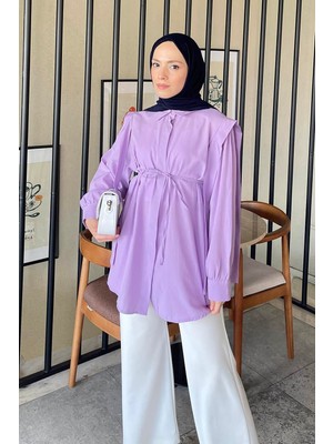 Bel Bağlamalı Omuz Vatkalı Gömlek Lila