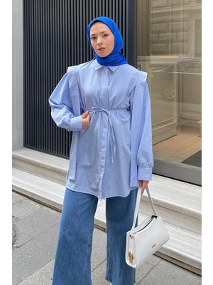 Bel Bağlamalı Omuz Vatkalı Gömlek Bebe Mavisi