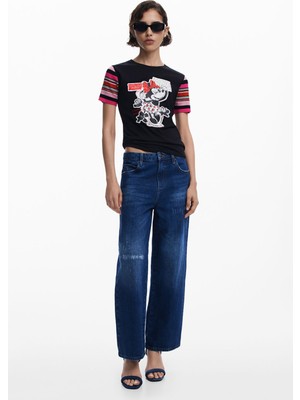 Desigual Bisiklet Yaka Baskılı Siyah Kadın T-Shirt 25SWTK39