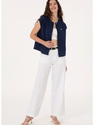 U.s. Polo Assn. Yüksek Bel Loose Fit Beyaz Kadın Pantolon Fermere